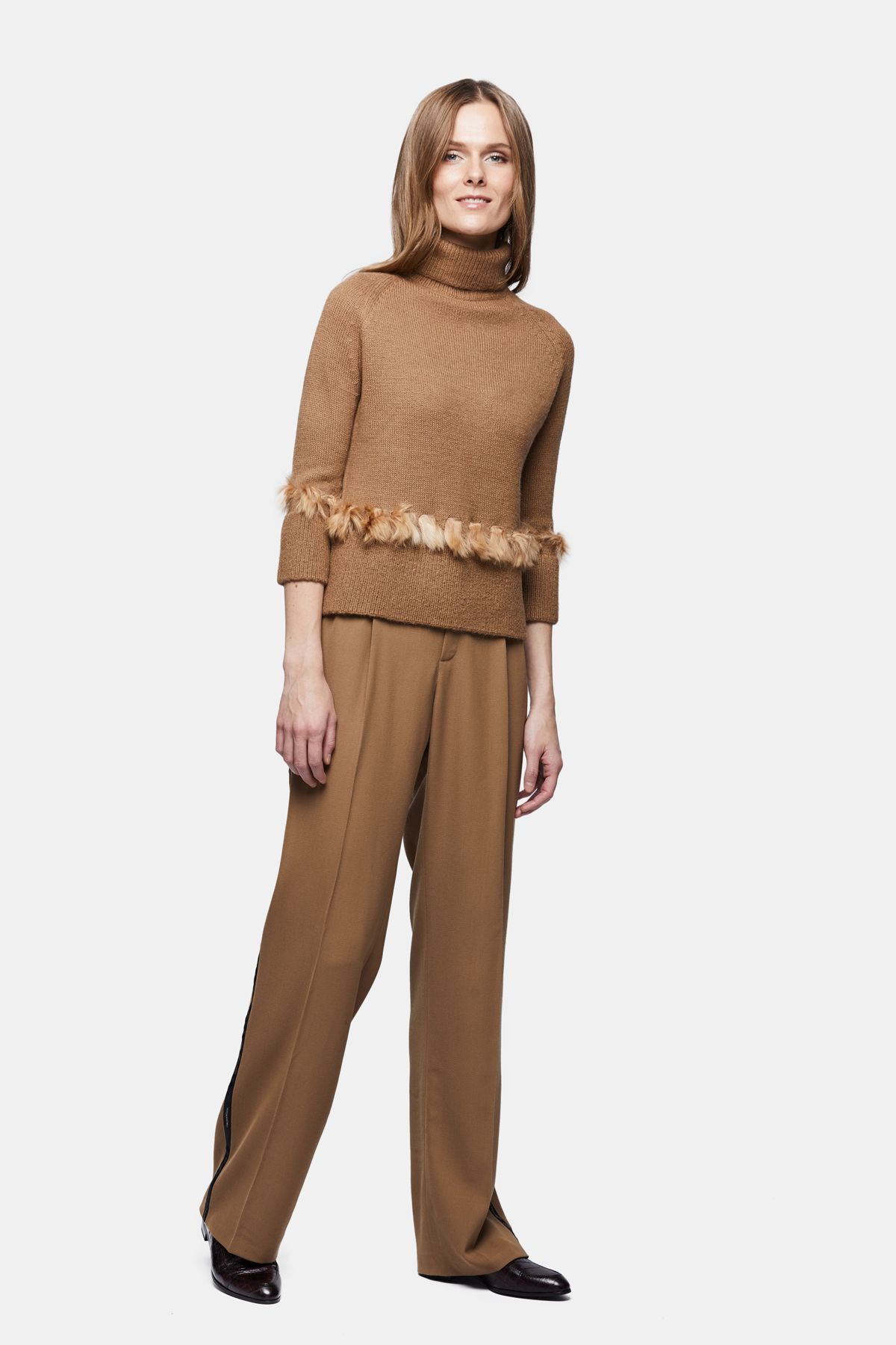 cropped camel sweater